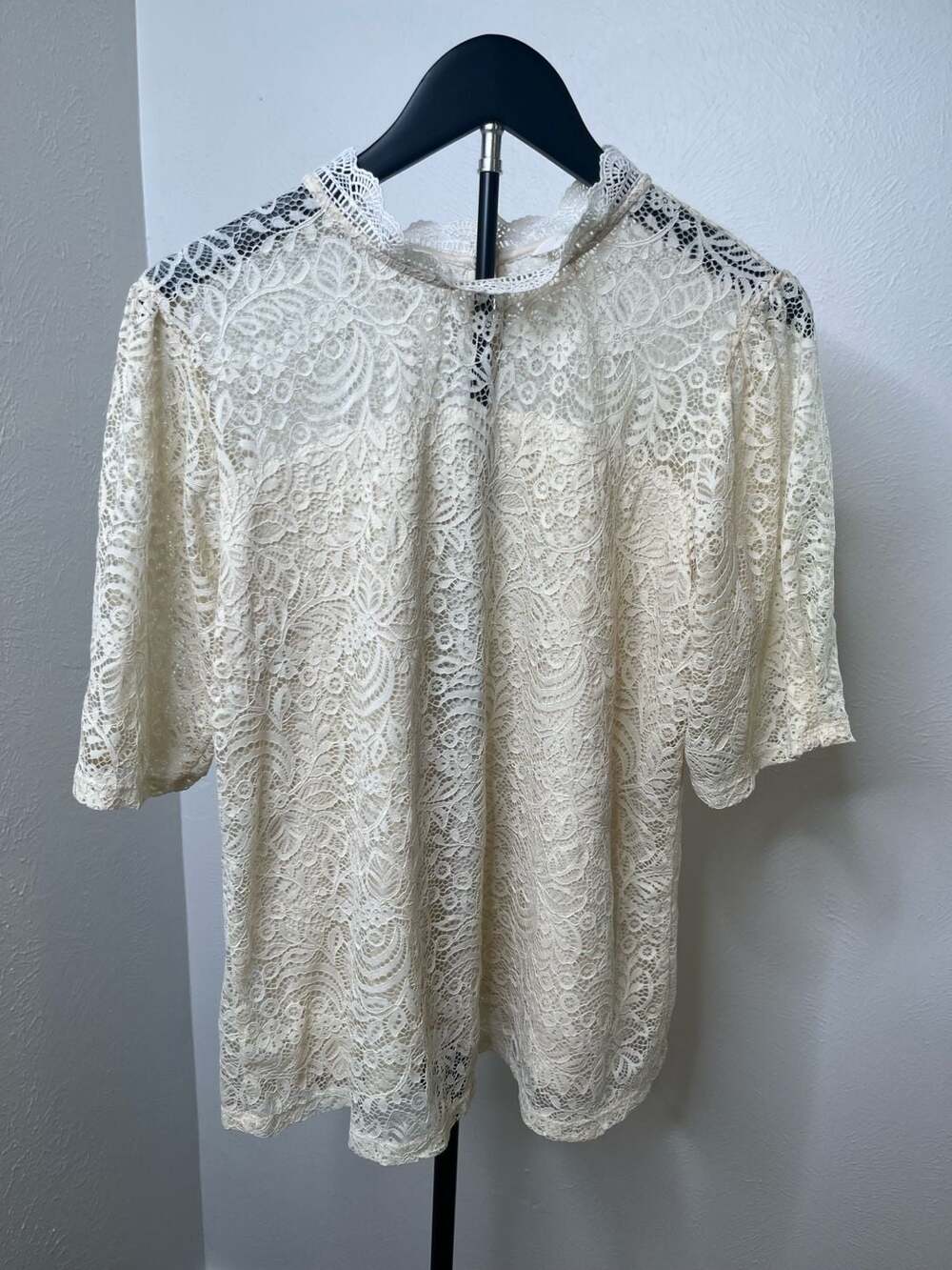 Cream Lace High Neck Blouse | Romantic Victorian Cottagecore Sheer Top